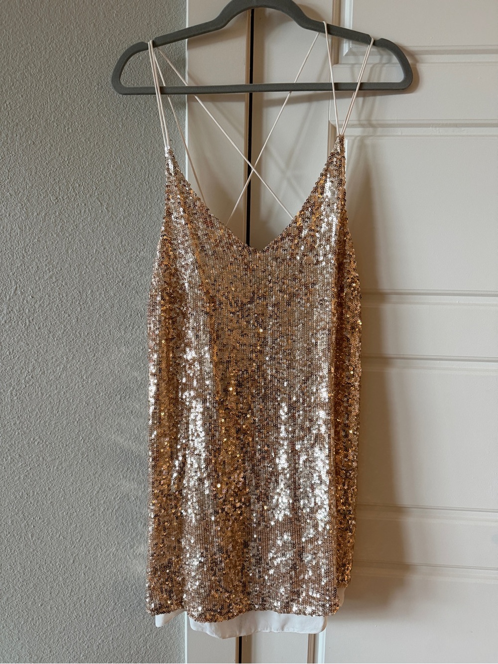 Free People Gold Sparkler Mini Slip Dress Sequins Going Out size Large - Picture 3 of 5